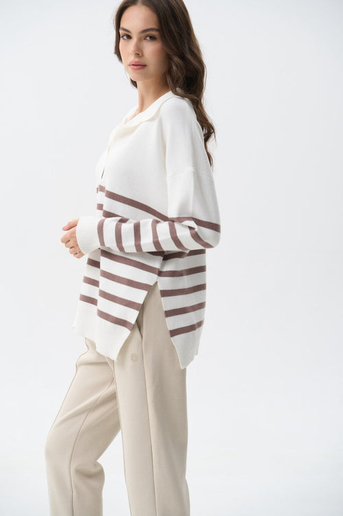 Striped polo sweater in color beige