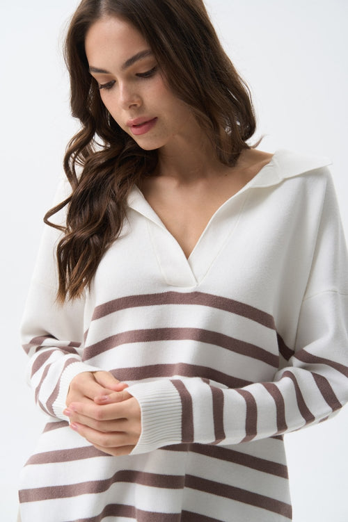 Striped polo sweater in color beige