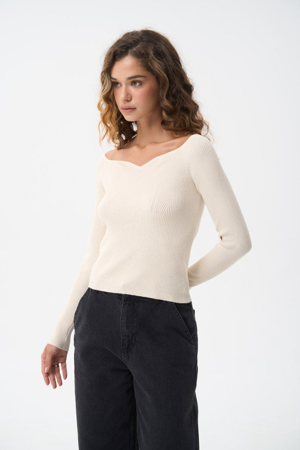 Milk Sweater with Curved Neckline