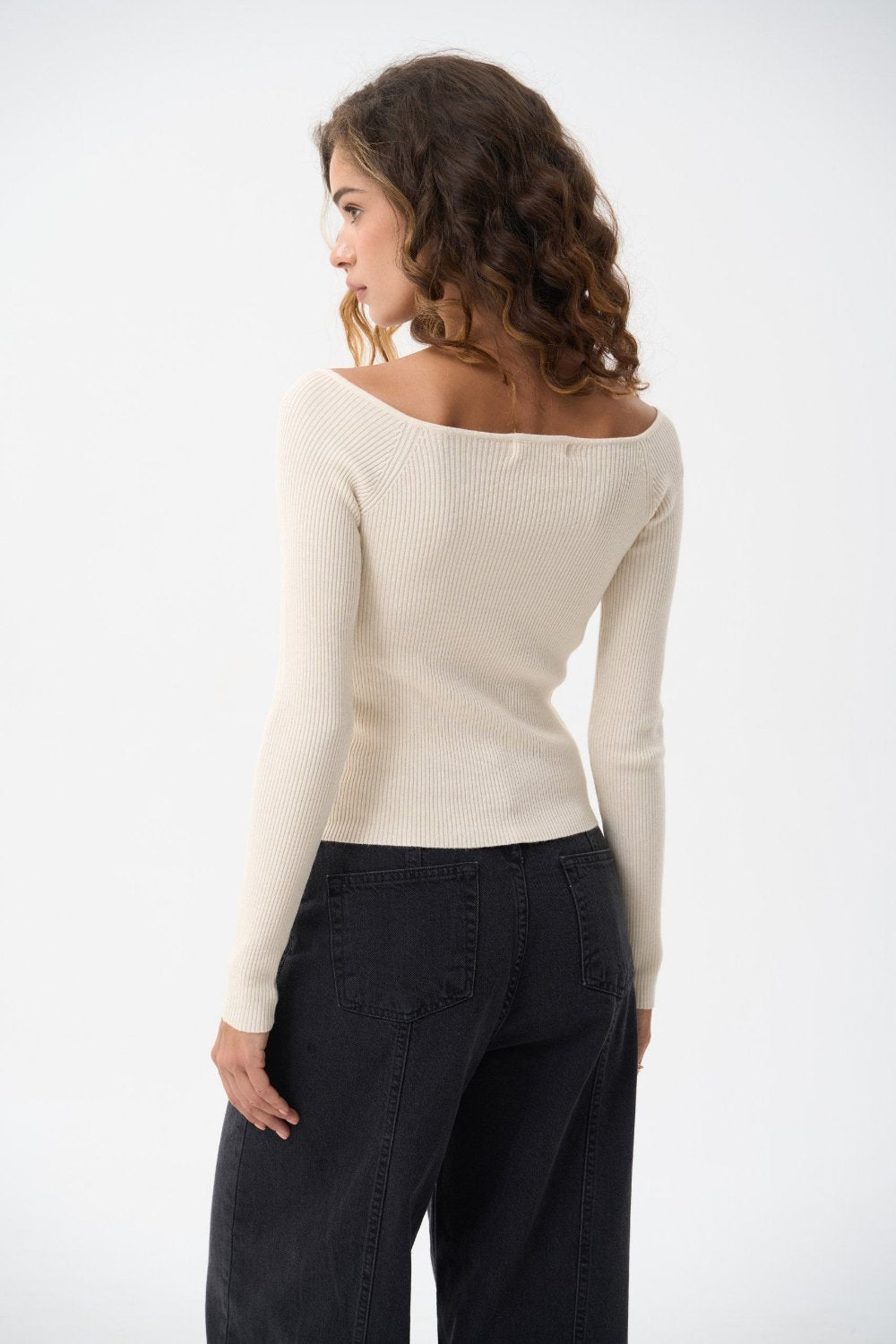 Milk Sweater with Curved Neckline - SOLMAR