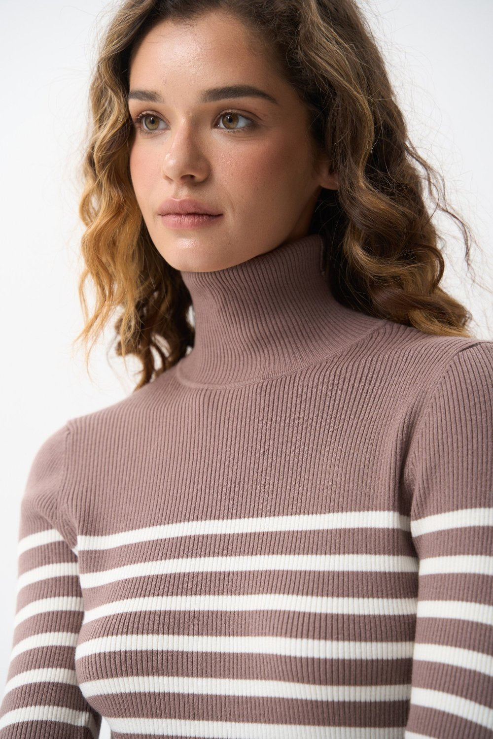 Beige turtleneck sweater with a milky stripe - SOLMAR