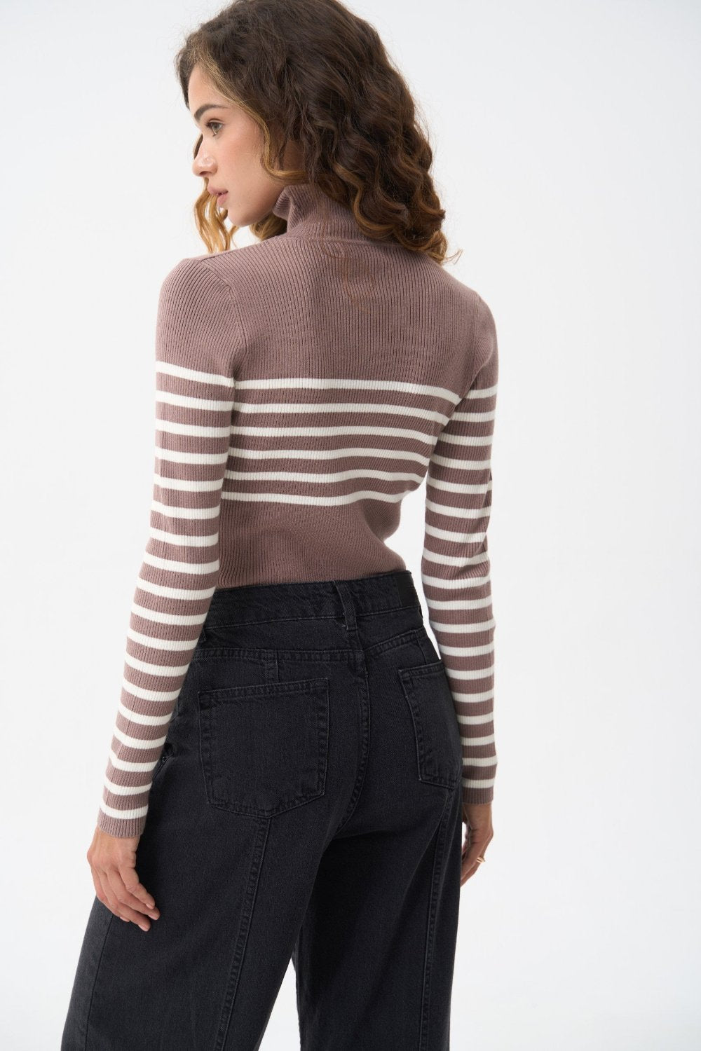 Beige turtleneck sweater with a milky stripe - SOLMAR