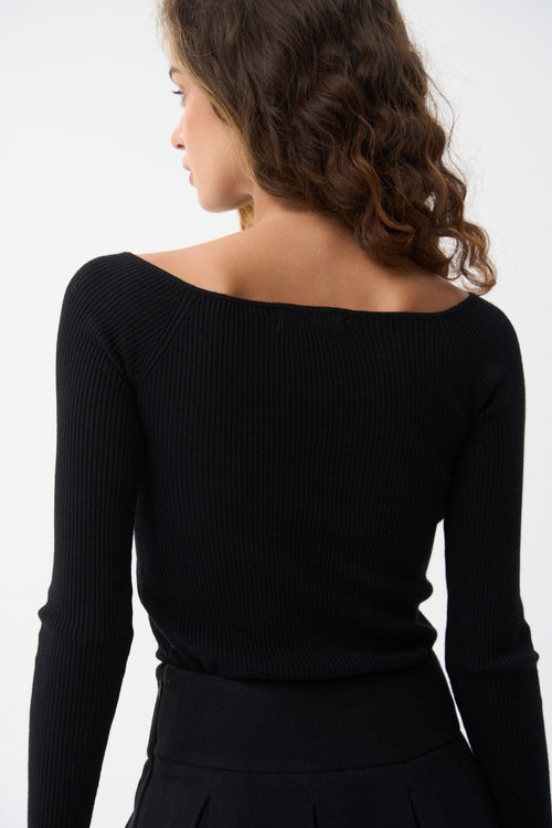 Black Beauty Sweater with Curved Neckline - SOLMAR