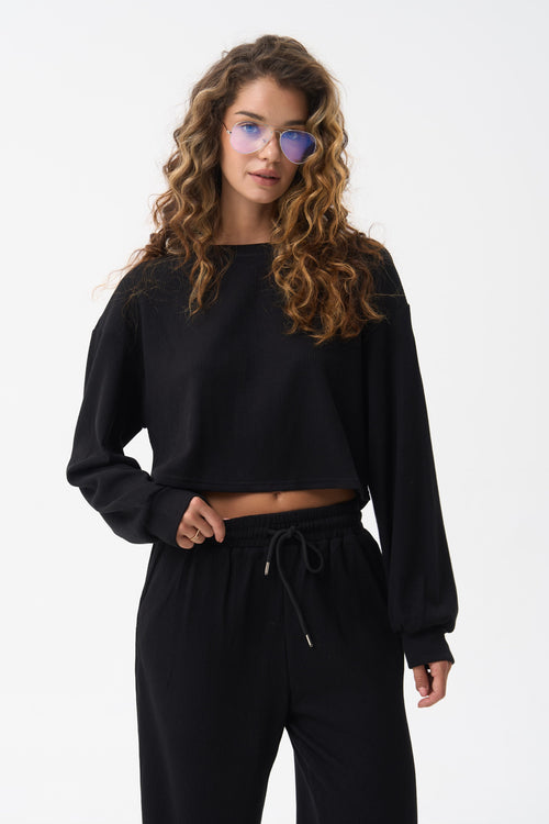 Black Cropped Sports Sweatshirt