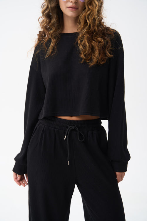 Black Cropped Sports Sweatshirt