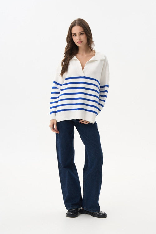 Striped polo sweater in color electric blue