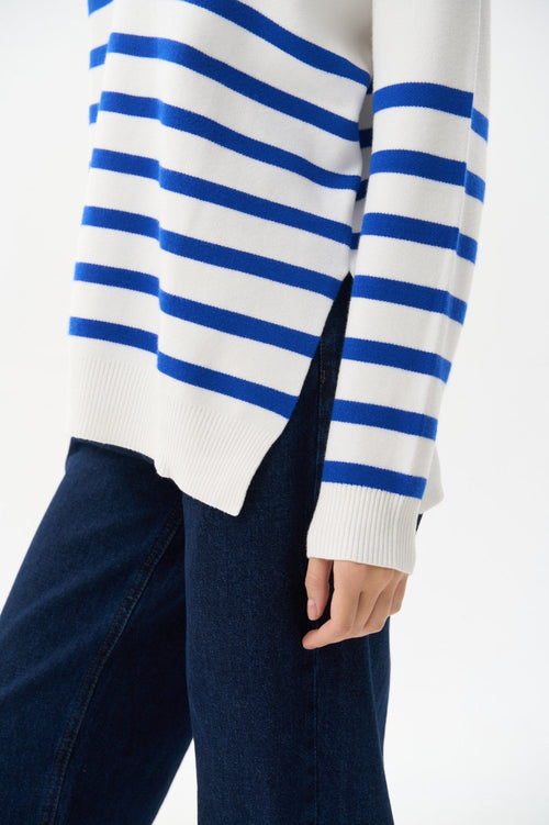 Striped polo sweater in color electric blue