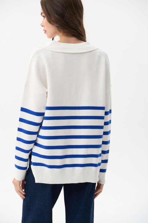 Striped polo sweater in color electric blue