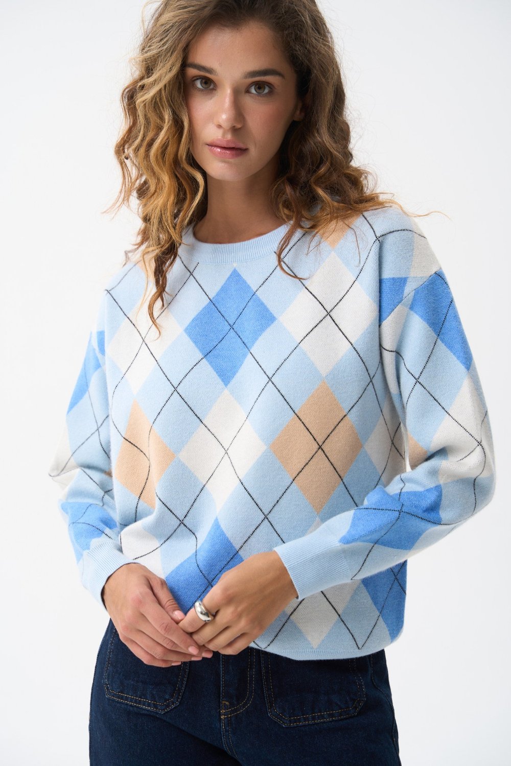 Blue Diamond Pattern Knit Sweater