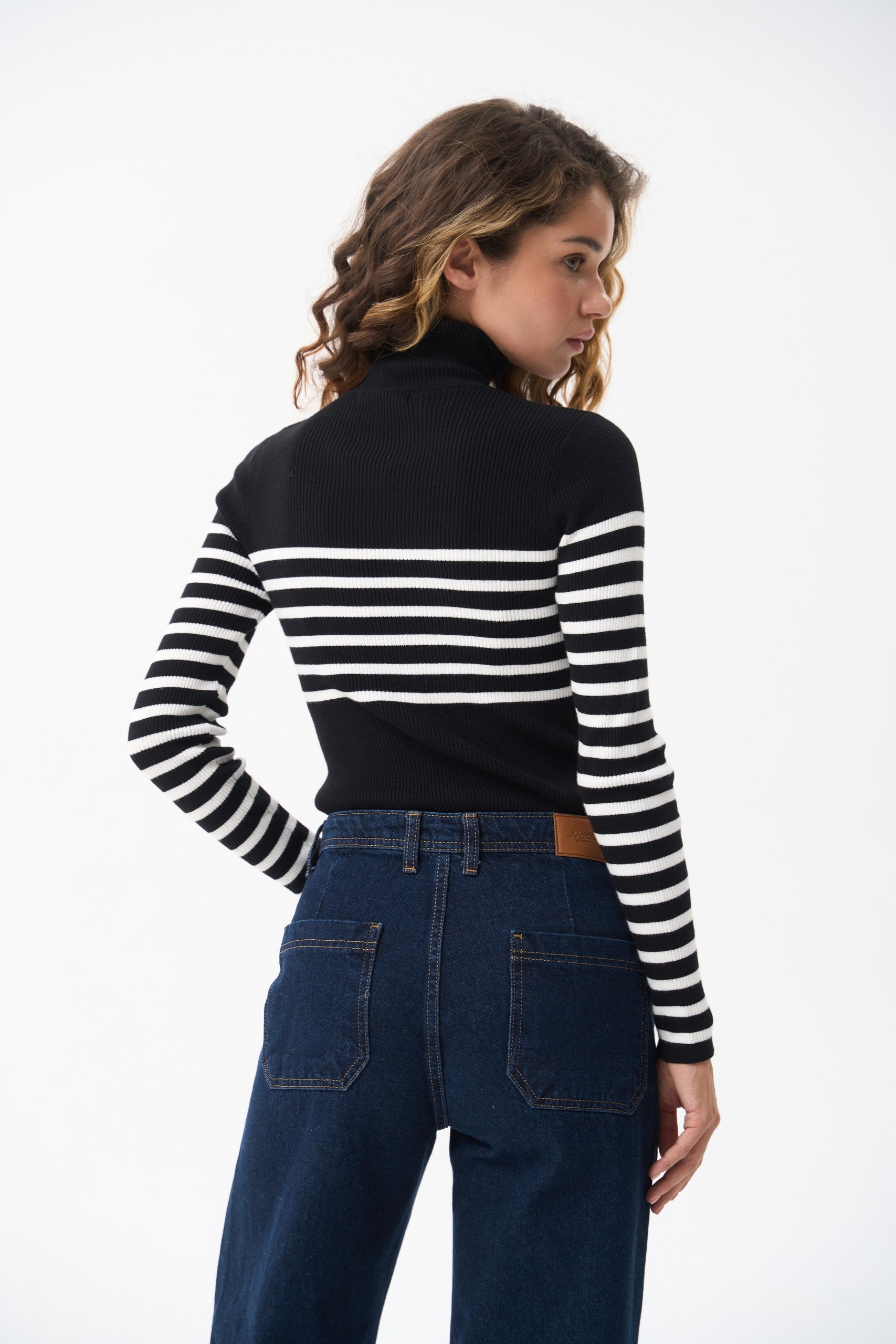 Black turtleneck sweater with a milky stripe - SOLMAR