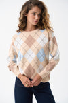 White Diamond Pattern Knit Sweater