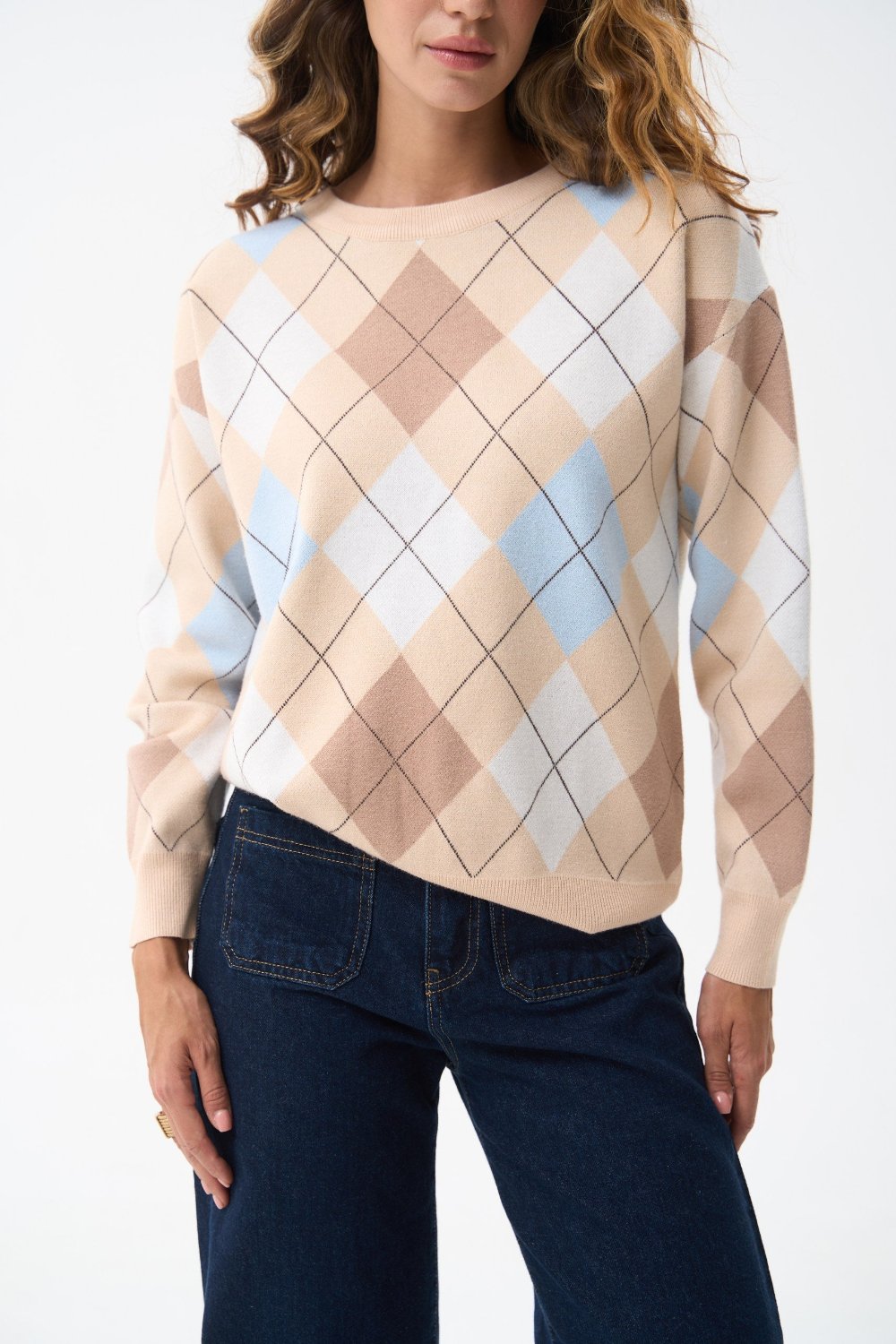 White Diamond Pattern Knit Sweater - SOLMAR