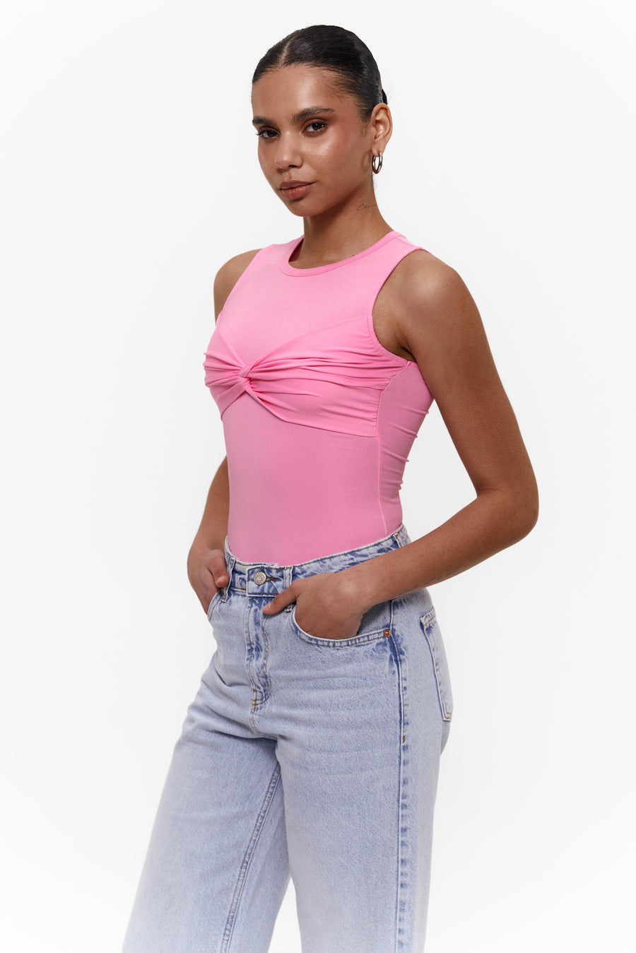 Decorative bow tank top, Baby Pink