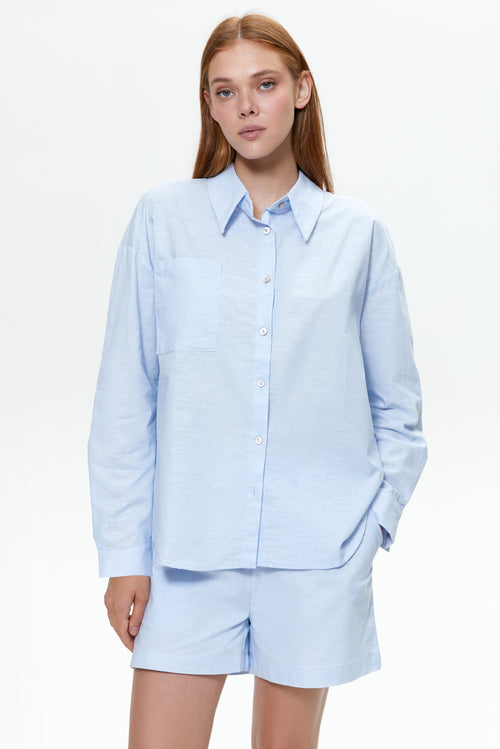 Cotton-linen blend shirt, Cloud Blue