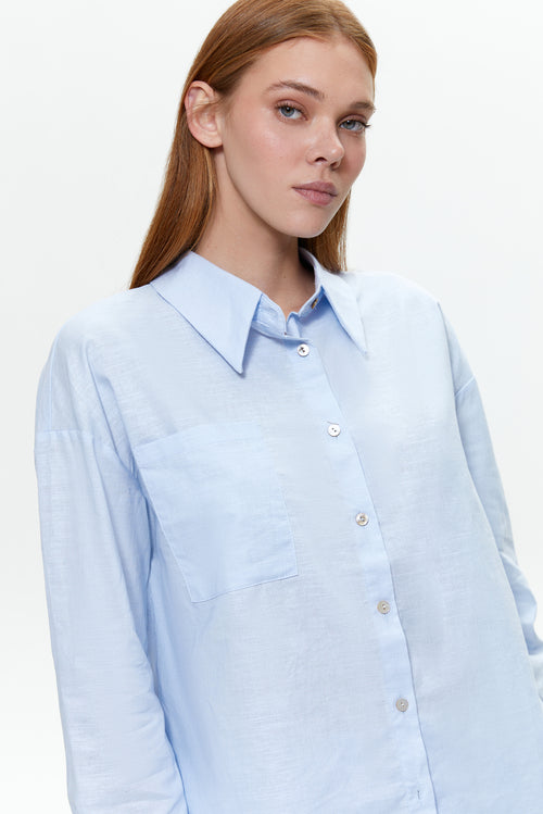 Cotton-linen blend shirt, Cloud Blue
