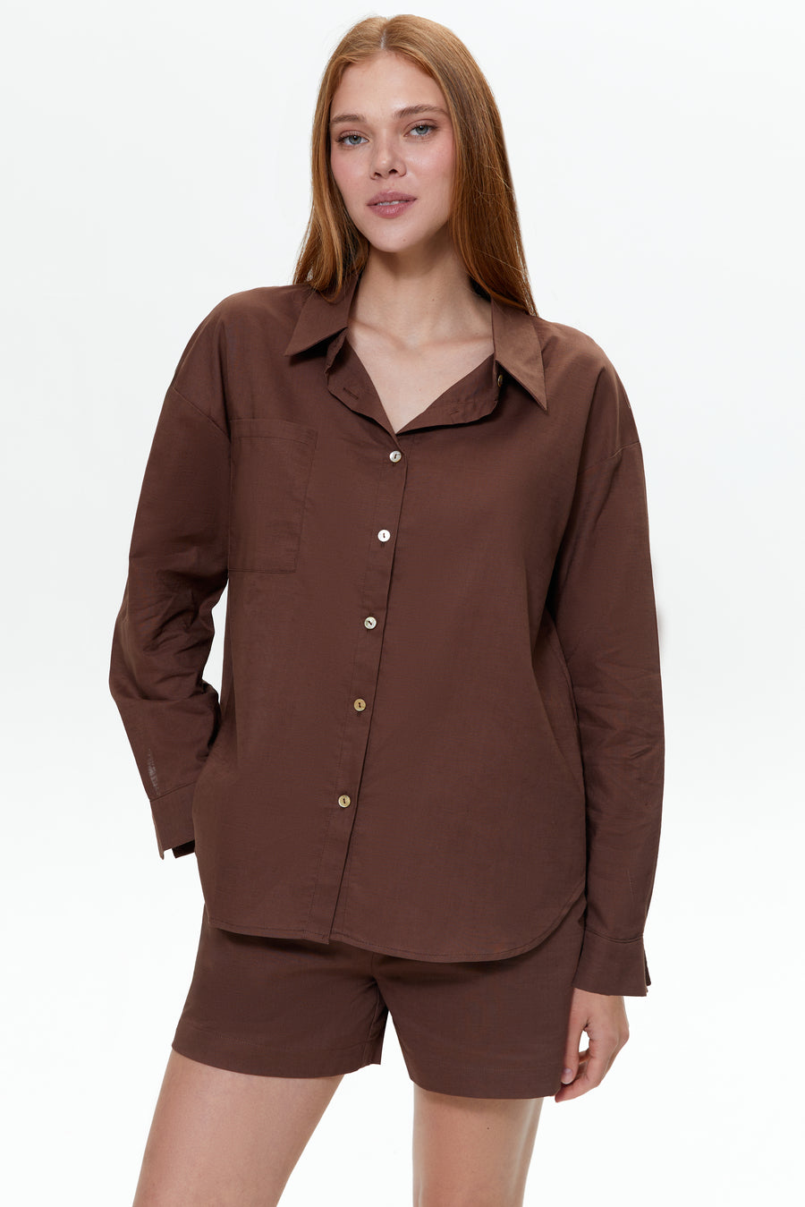 Cotton-linen blend shirt, Chocolate