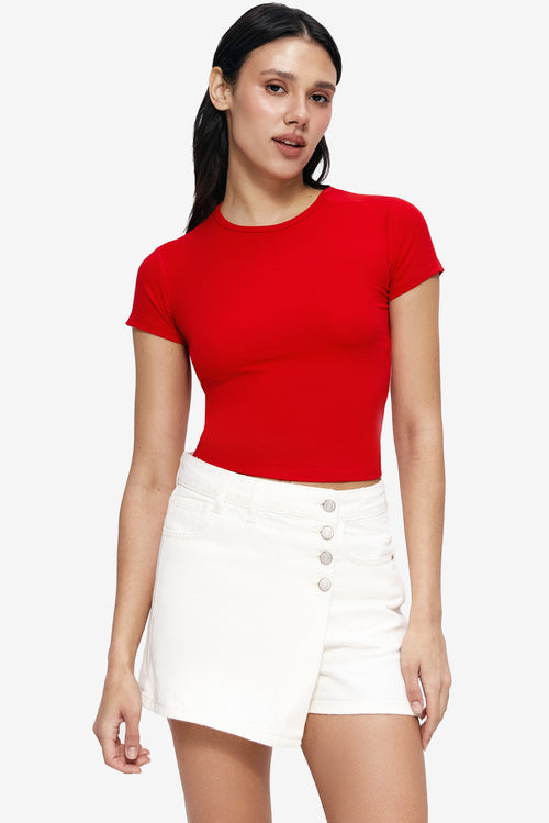 Red Ribbed Crop T-shirt