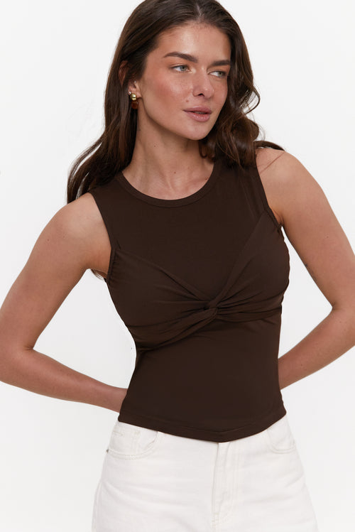 Decorative bow tank top, Chocolate