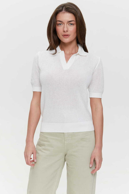 White Knit Polo T-shirt