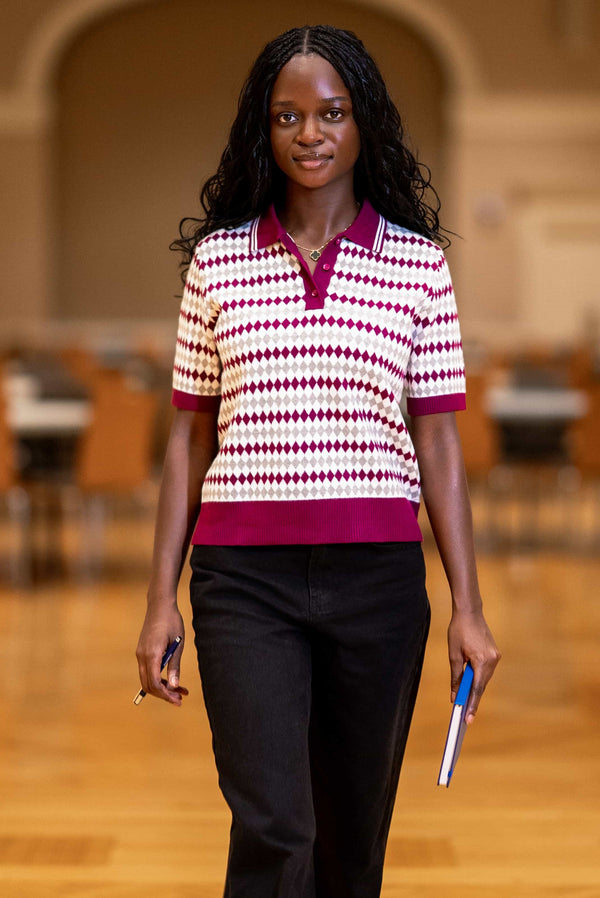 Patterned Polo Sweater, Damson Purple