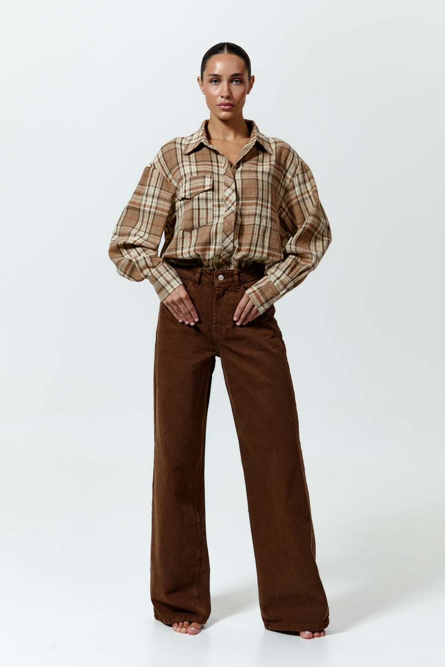 WIDE-LEG jeans, Chocolate Milk