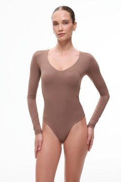 Scoop-neck bodysuit, Brown