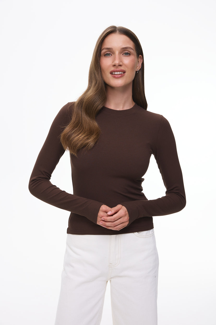 Basic viscose long-sleeve top, Chocolate