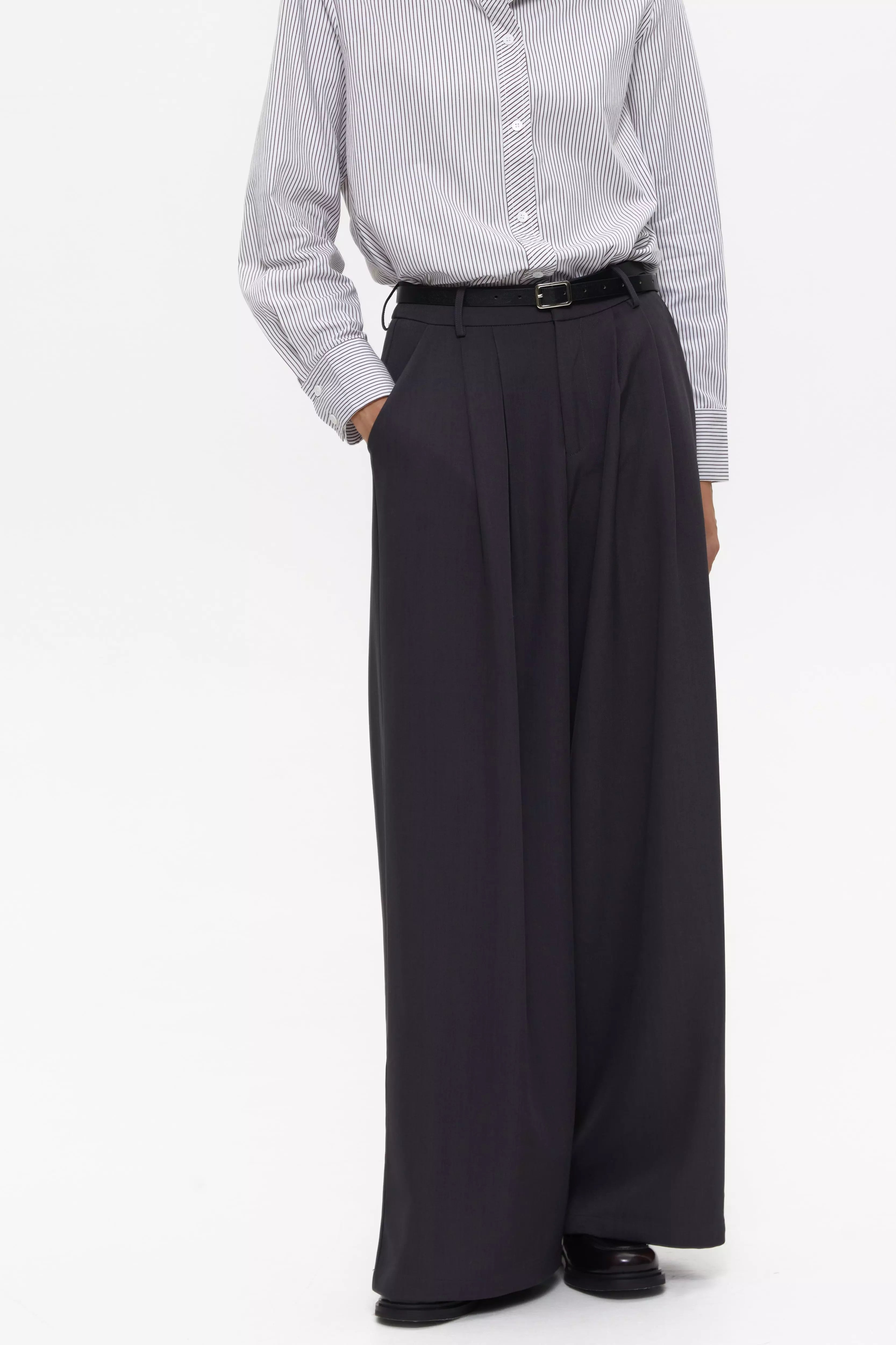 Grey Classic Pleated Trousers