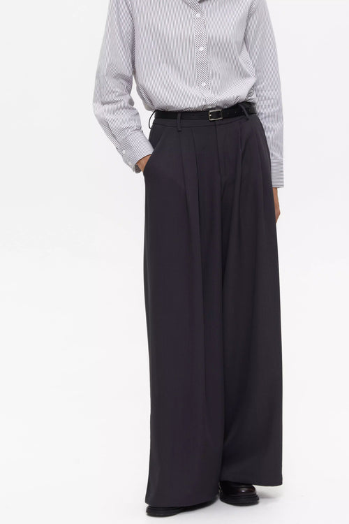 Grey Classic Pleated Trousers