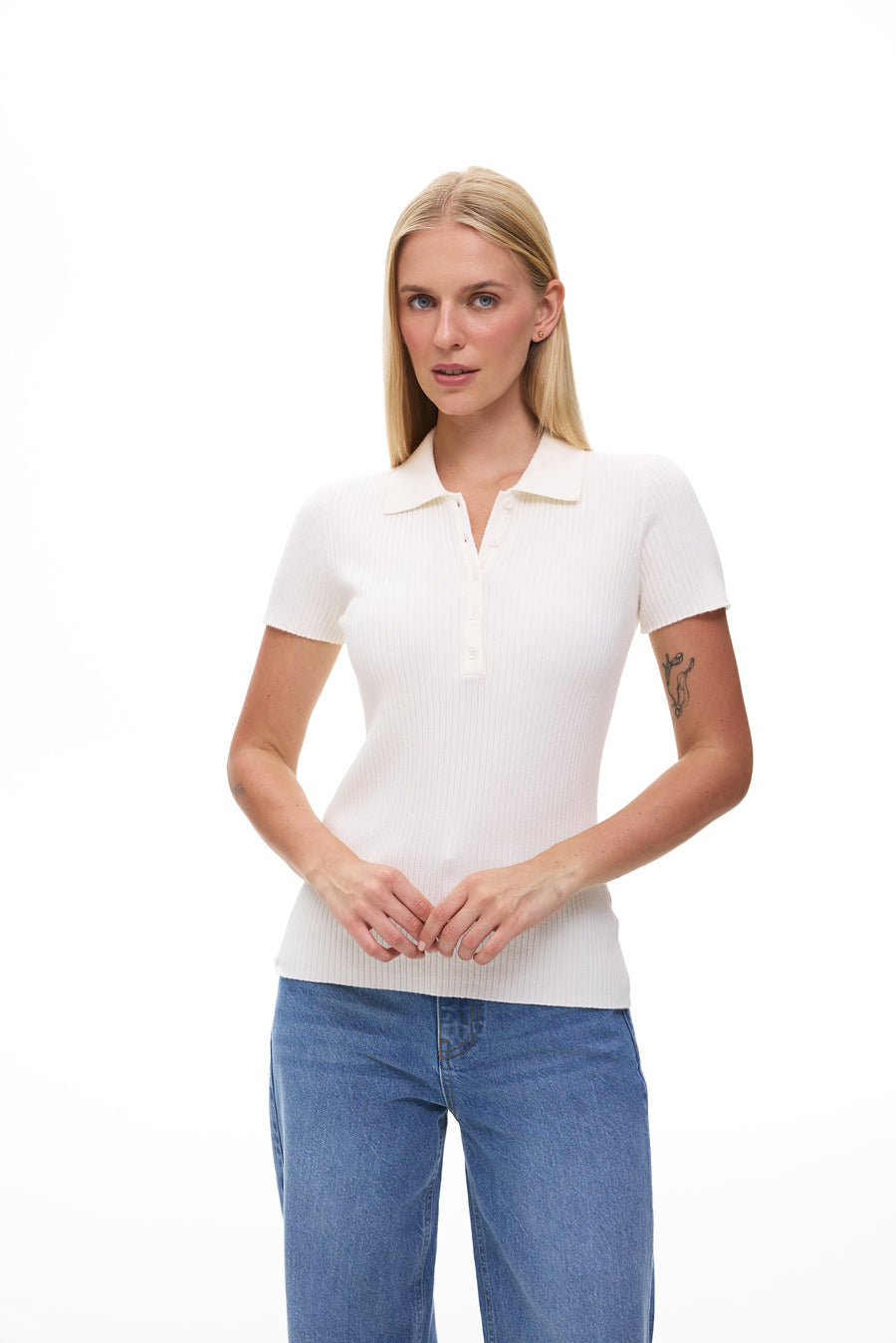 Milk Cream Basic ribbed knit Polo jumper