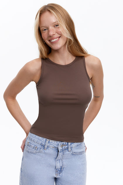 Basic ribbed tank top, Chocolate