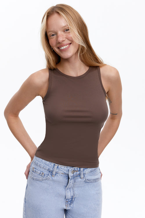 Basic ribbed tank top, Chocolate