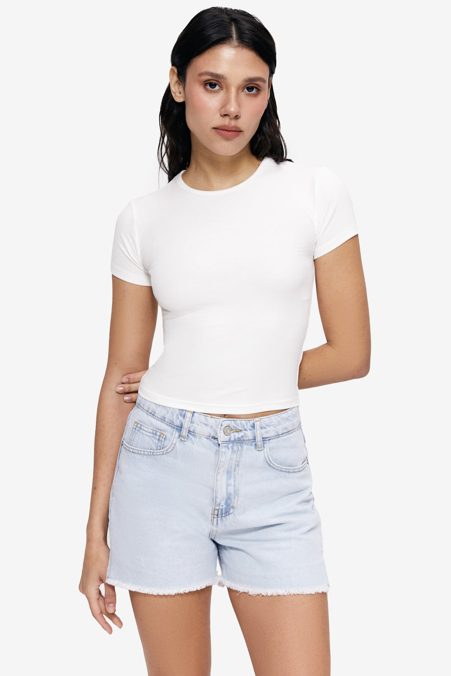 Basic slim fit T-shirt, Milk Cream