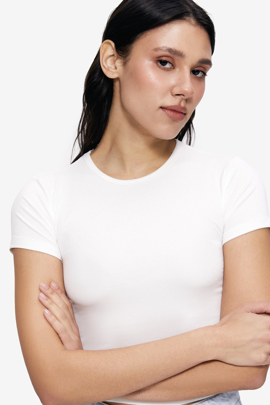 Basic slim fit T-shirt, Milk Cream