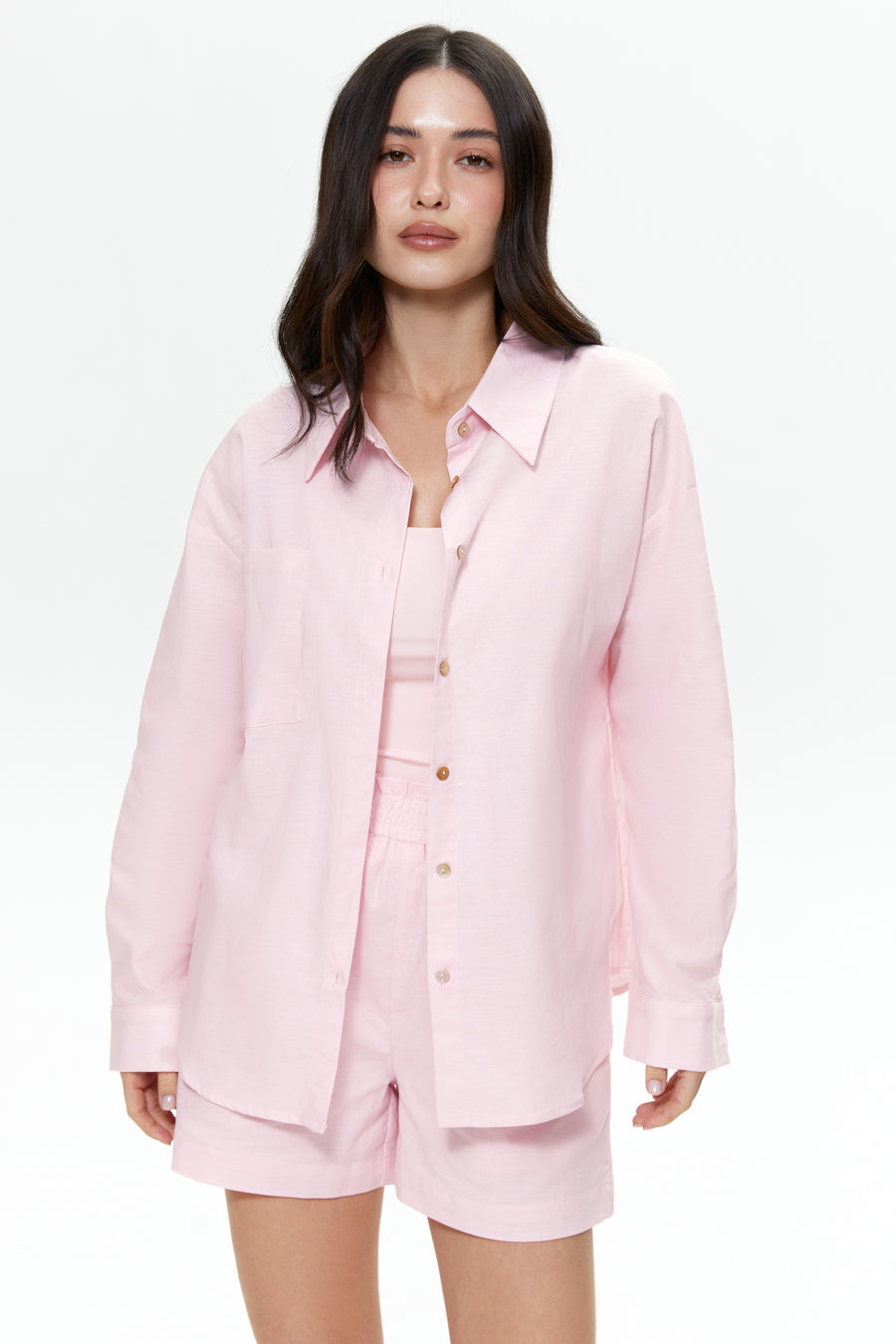 Cotton-linen blend shirt, Baby Pink