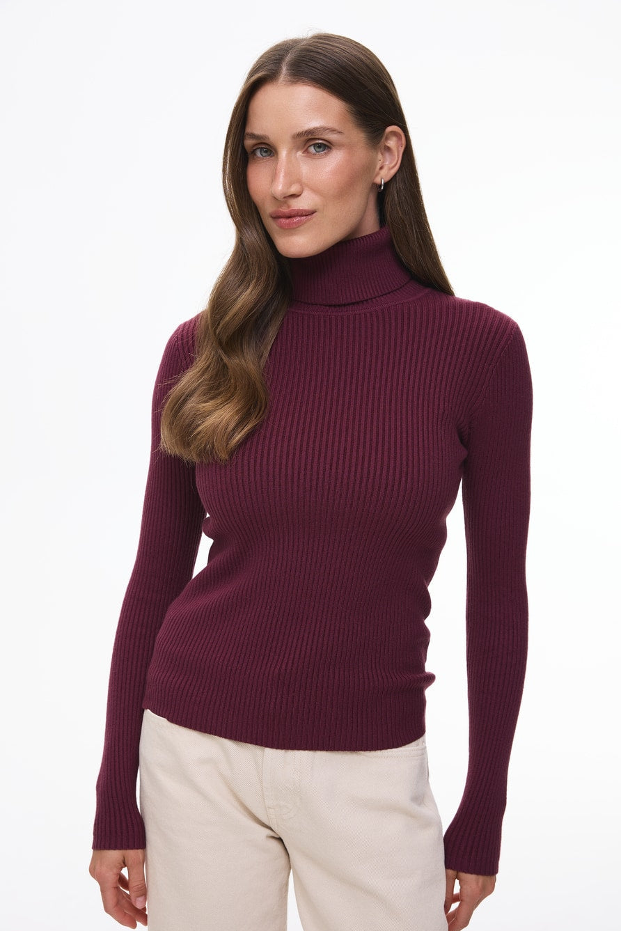 Ribbed turtleneck sweater in color red