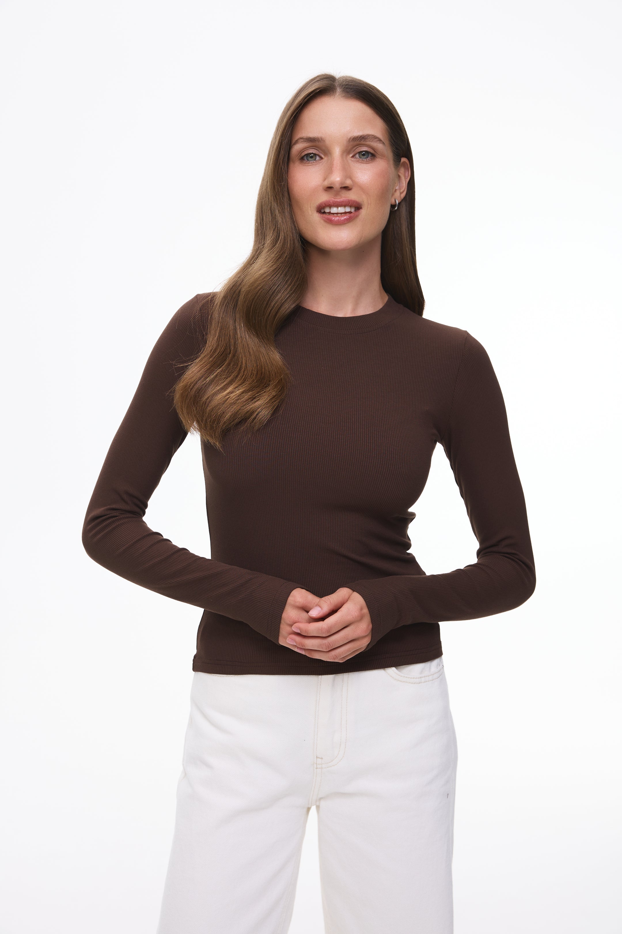 Basic viscose long-sleeve top, Chocolate