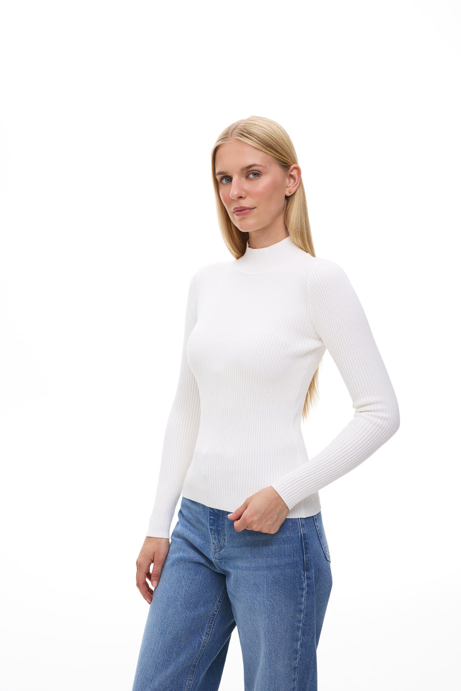 White Rib Knit Turtleneck Sweater