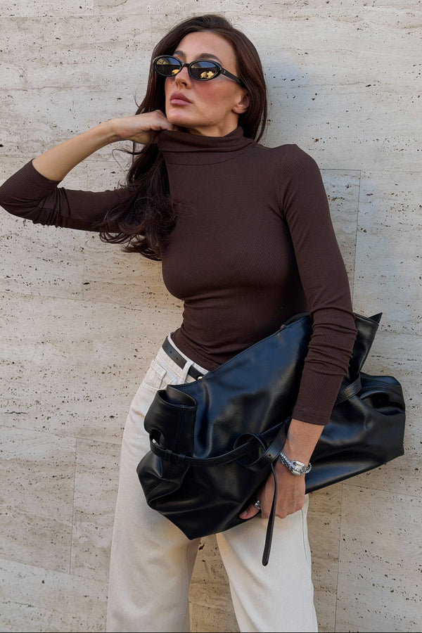 Sheer second-skin turtleneck, Brown