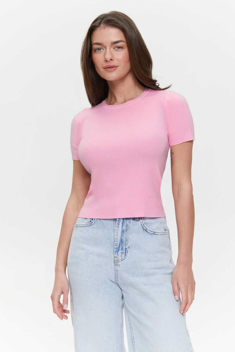 Pink Knit Short Sleeve T-shirt