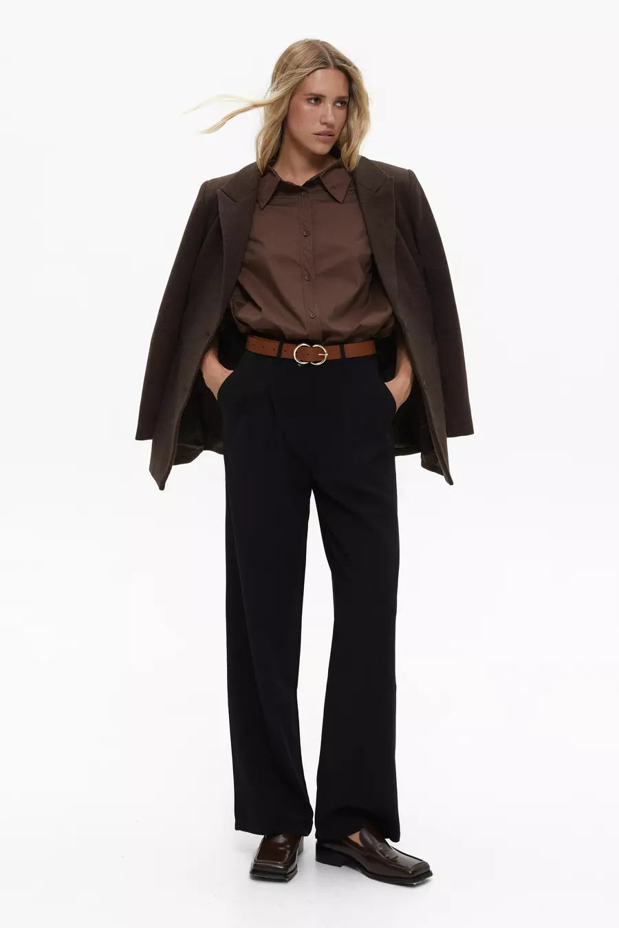 Black Classic Straight Pleated Trousers