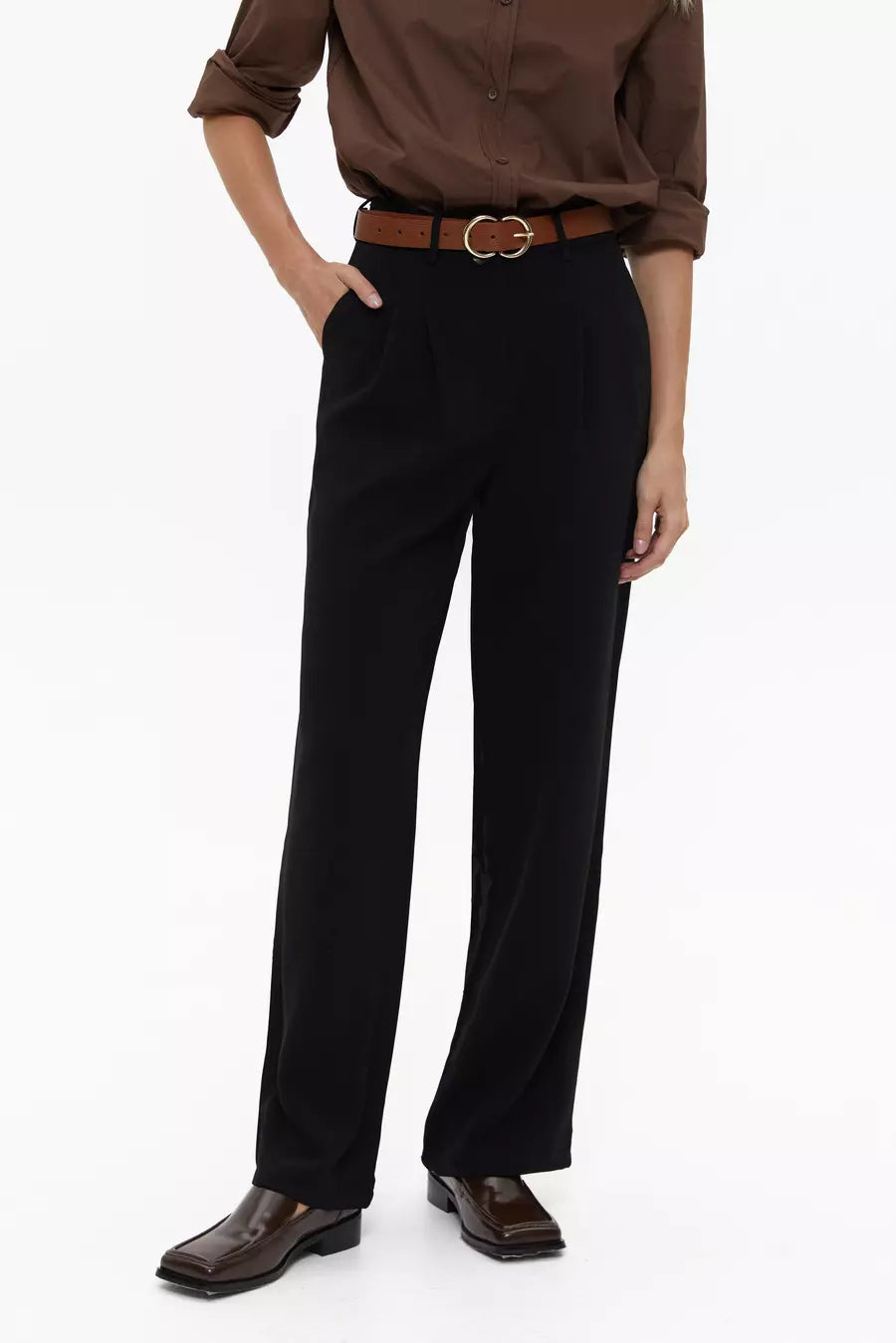 Black Classic Straight Pleated Trousers