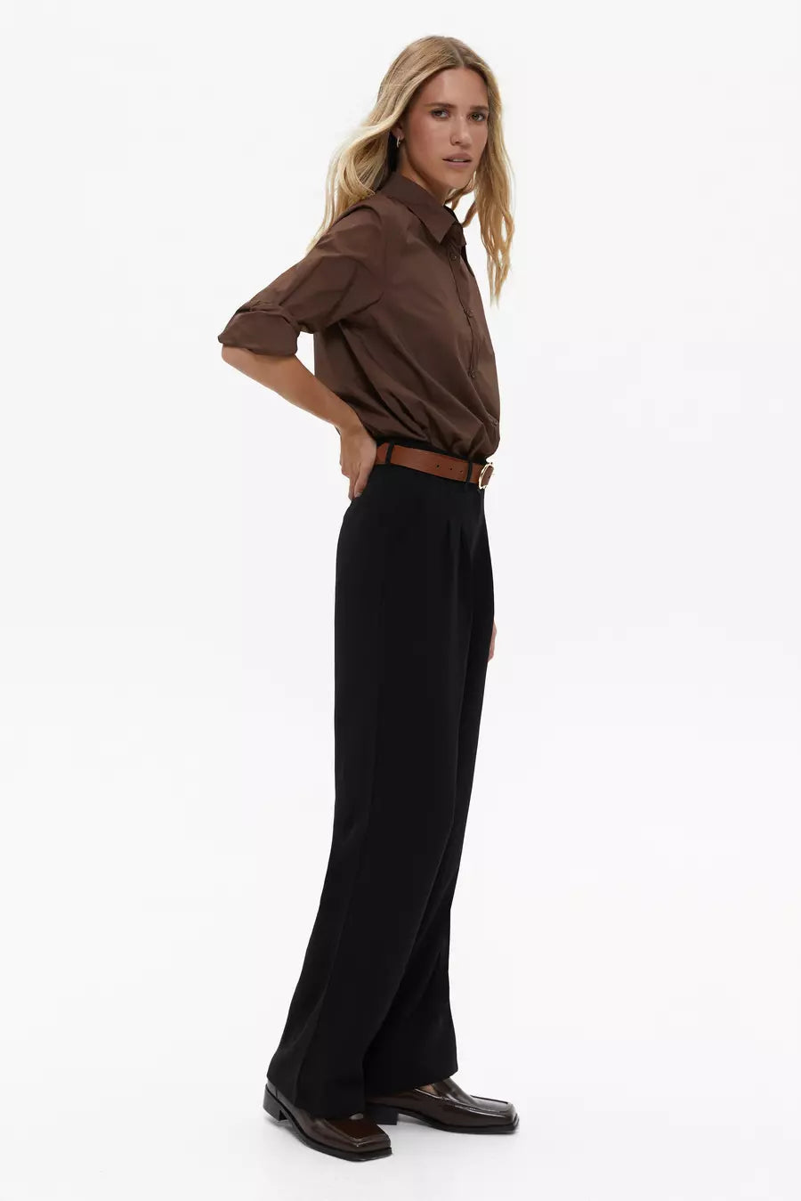 Black Classic Straight Pleated Trousers