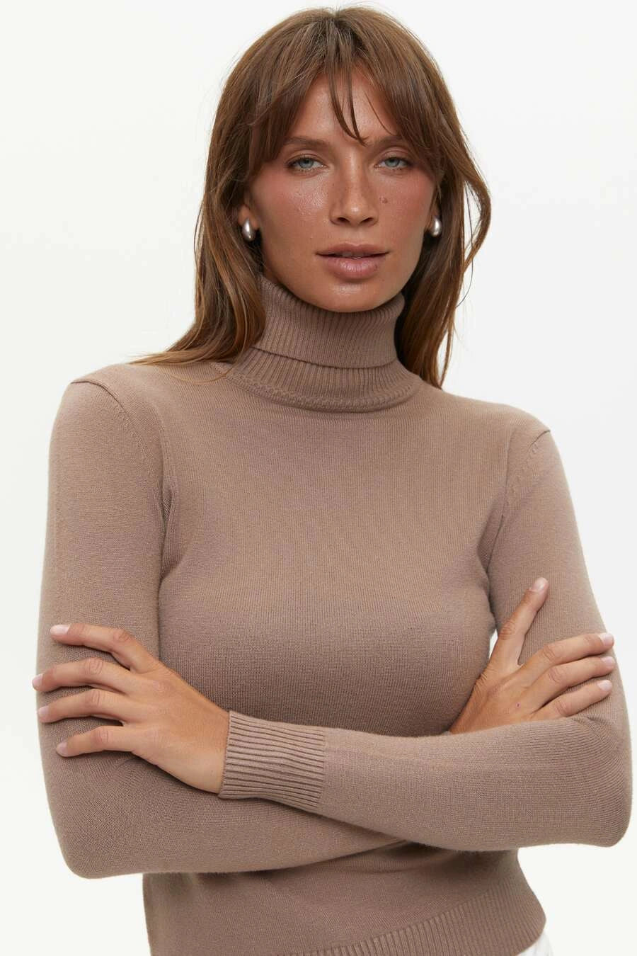 Milk Chocolate Basic Knit Turtleneck Sweater