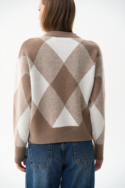 Beige Diamond Pattern Knit Sweater - SOLMAR