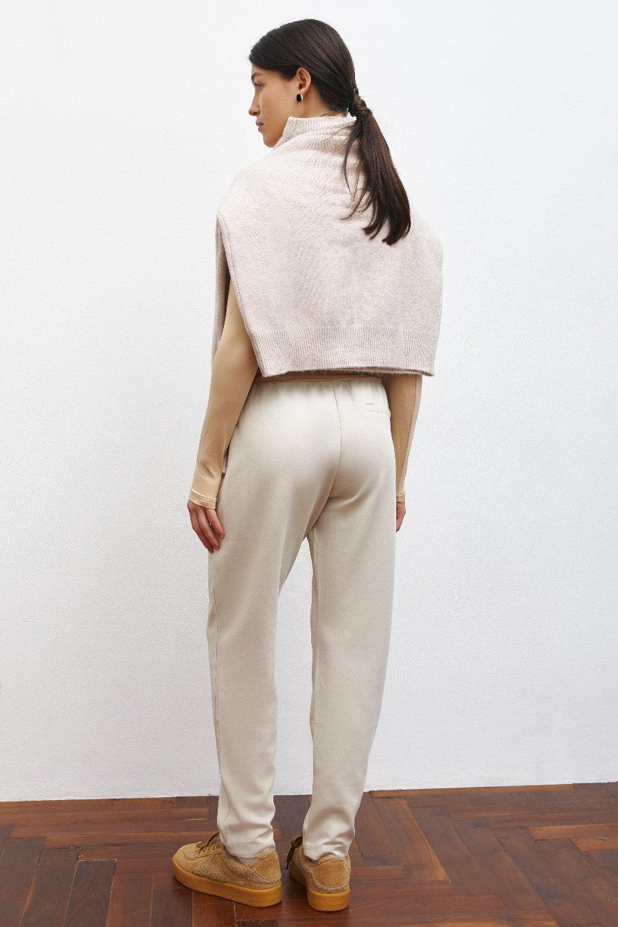 Beige High Waist Cropped Pants - SOLMAR
