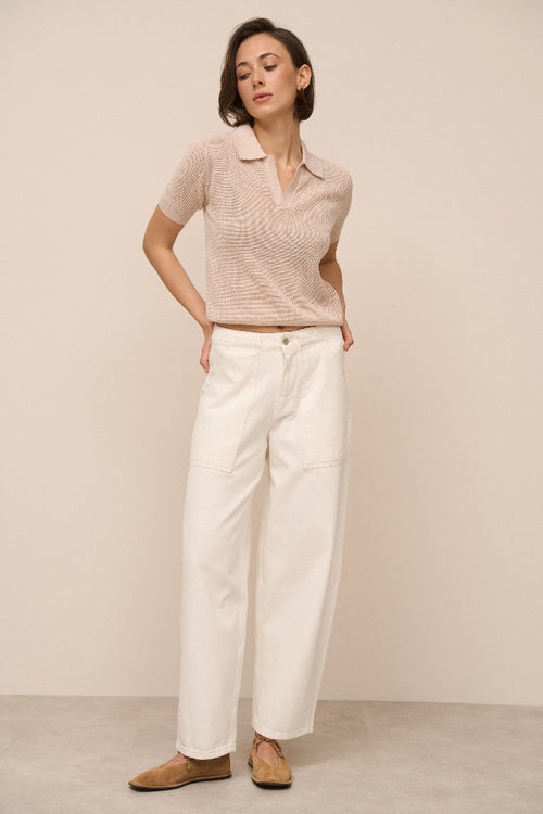 Beige Knit Polo T-shirt - SOLMAR