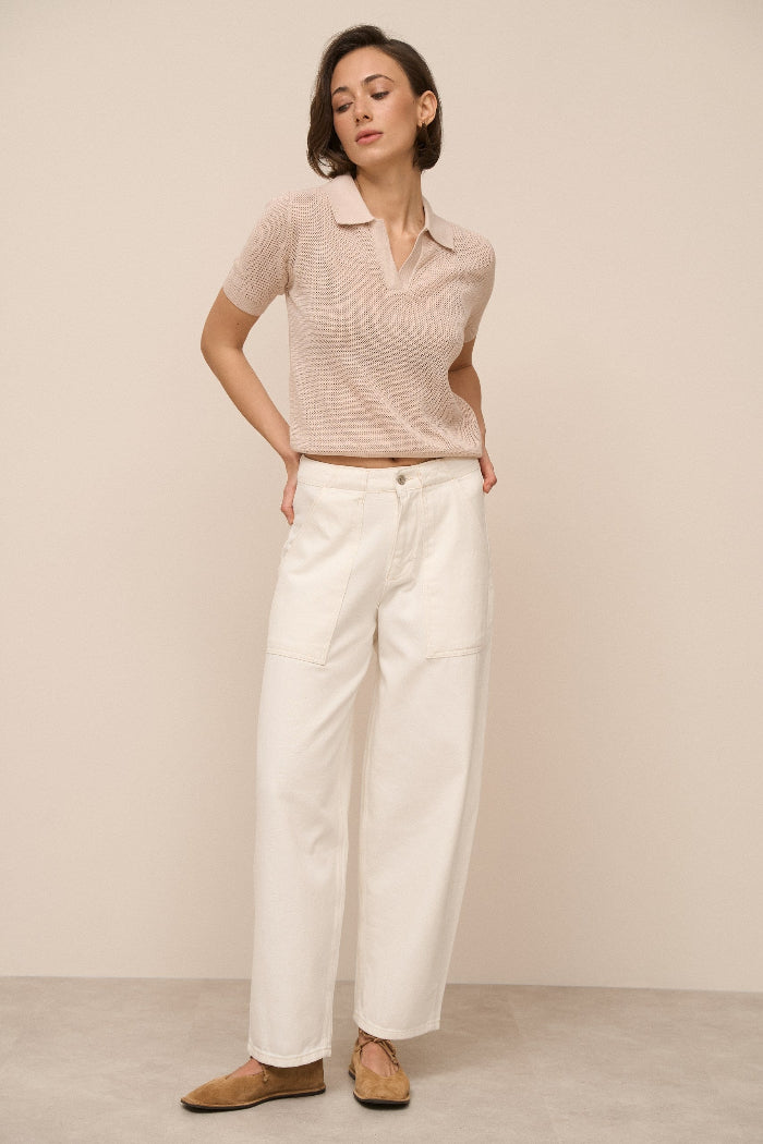 Beige Knit Polo T-shirt - SOLMAR