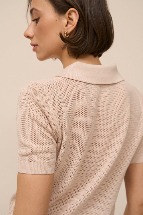 Beige Knit Polo T-shirt - SOLMAR
