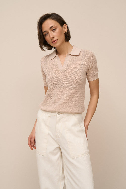 Beige Knit Polo T-shirt - SOLMAR